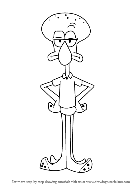 443x596 How To Draw Squidward From Spongebob Squarepants With Easy Steps - Spongebob Easy Drawing