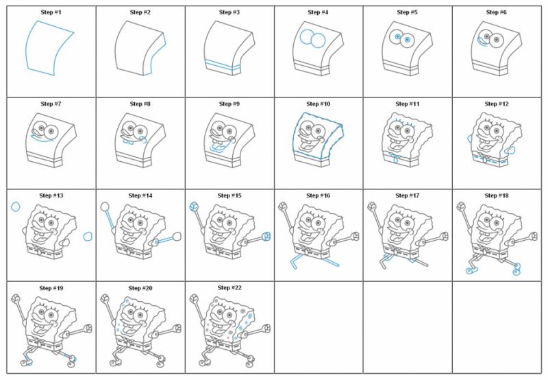 800x554 How To Draw Spongebob Step - Spongebob Easy Drawing
