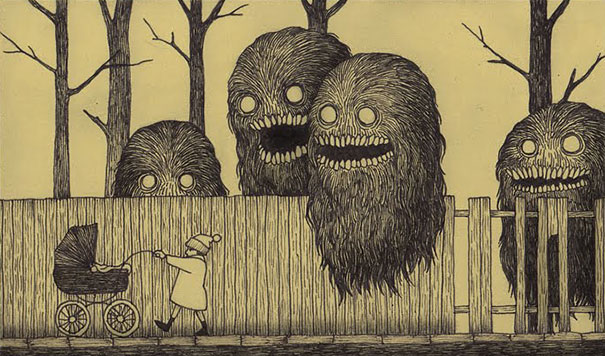 605x356 Artist Draws Terrifying Monsters On Sticky Notes Bored Panda - Spooky Drawings
