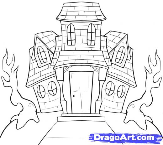 Get How To Draw A Scary Haunted House Step By Step PNG