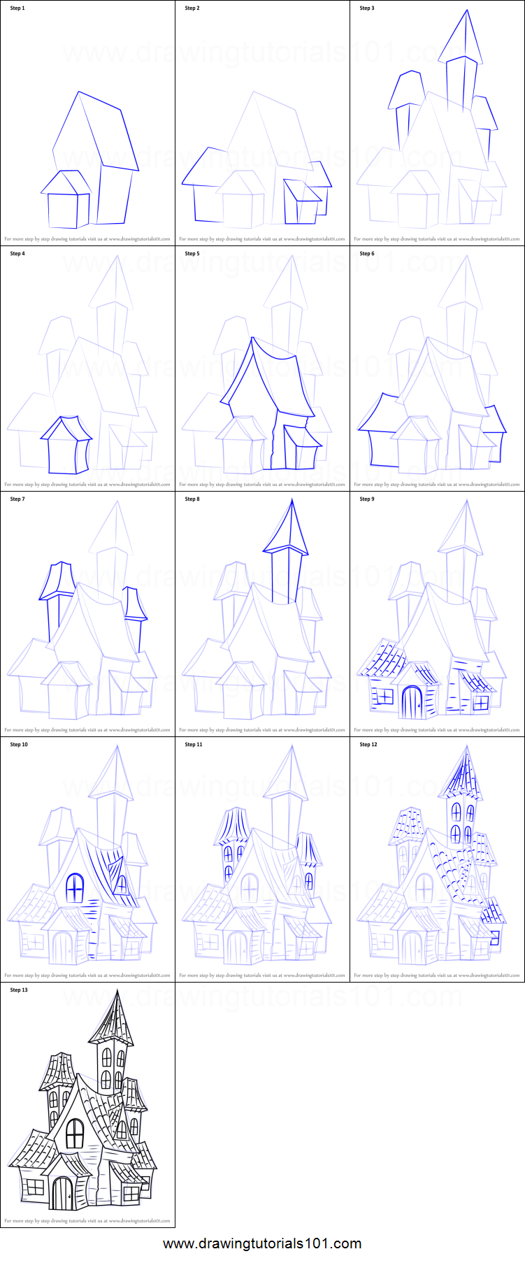 751x1806 How To Draw A Spooky Haunted House Printable Step - Spooky House Drawing