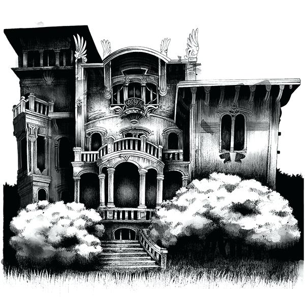 600x584 Haunted House Drawing - Spooky House Drawing