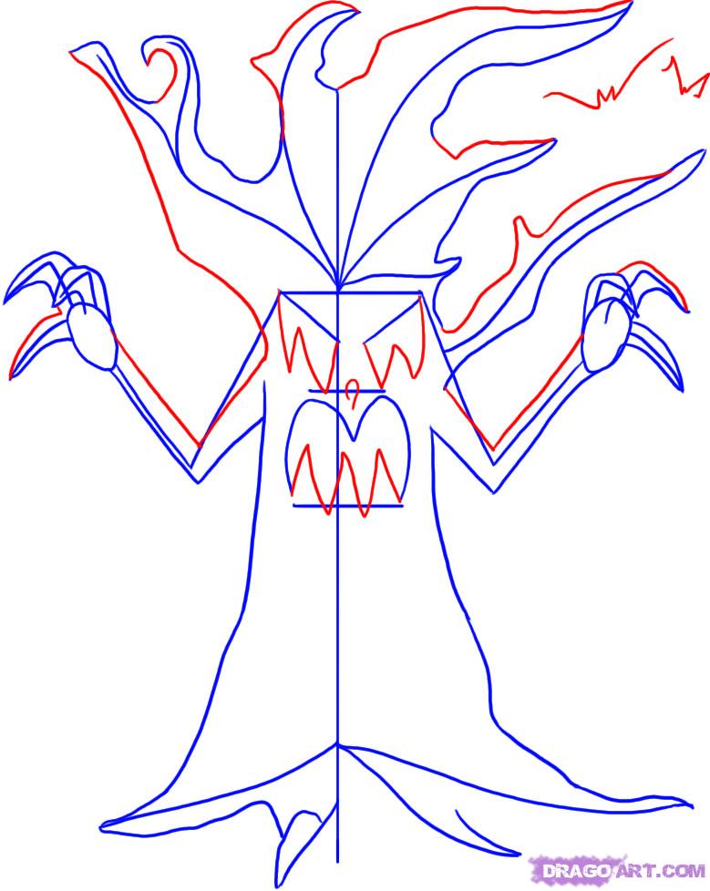 779x978 How To Draw A Spooky Tree, Step - Spooky Tree Drawing