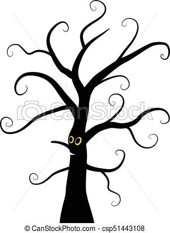 343x470 Vector Black Halloween Spooky Tree Character With Eyes - Spooky Tree Drawing