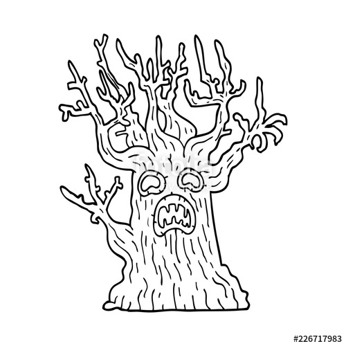 500x500 Line Drawing Cartoon Spooky Tree Stock Image And Royalty Free - Spooky Tree Drawing