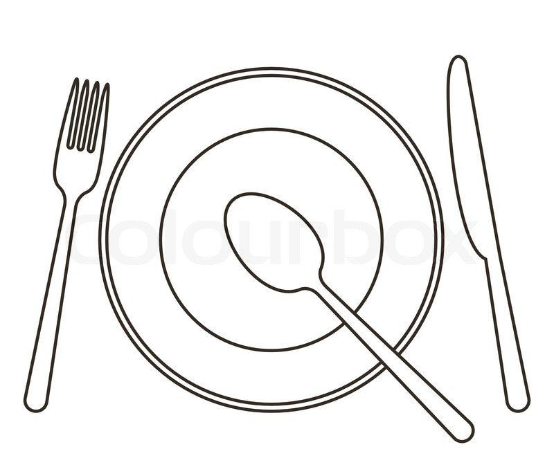 800x688 Place Setting With Plate, Knife, Spoon Stock Vector Colourbox - Spoon And Fork Drawing