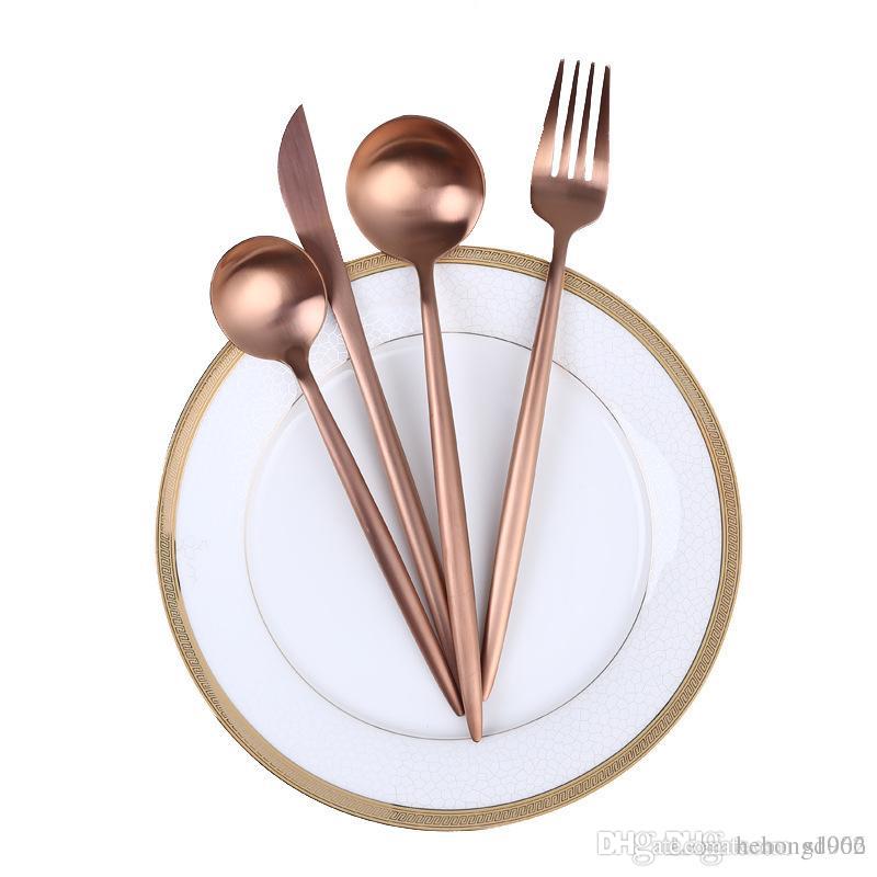 800x800 Stainless Steel Wire Drawing Western Tableware Sets Rose Golden - Spoon And Fork Drawing