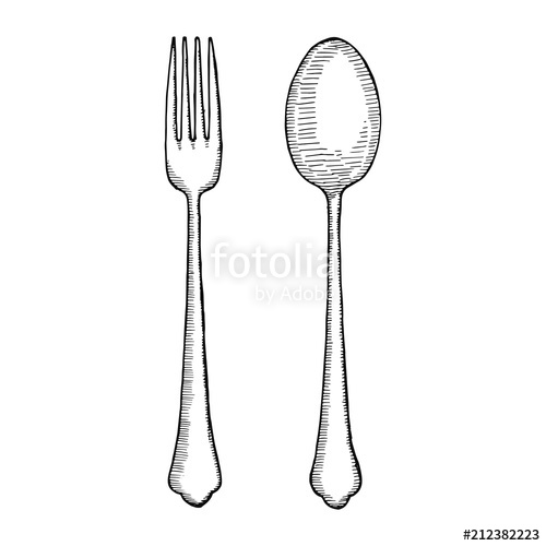 500x500 Cutlery Hand Drawing Vector Isolated Spoon And Fork Stock Image - Spoon And Fork Drawing