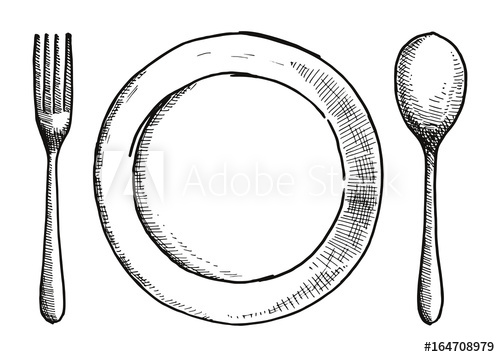 500x357 Fork Spoon And A Plate Of Hand Drawing Cutlery Vector - Spoon And Fork Drawing