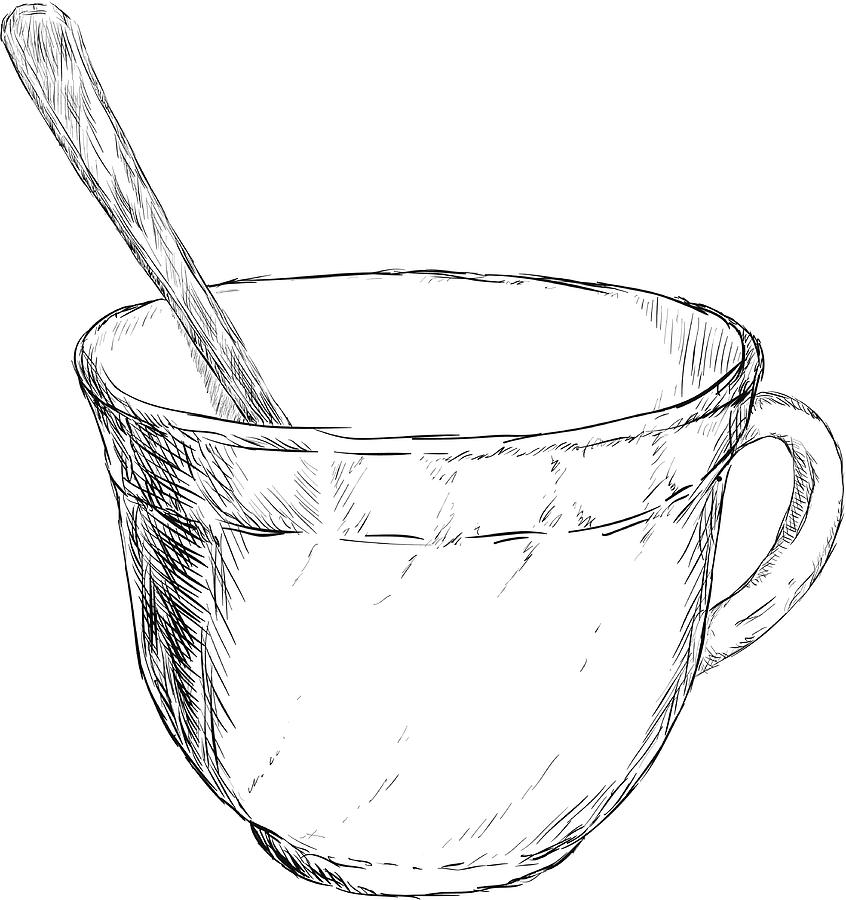 846x900 drawing cup of coffee or tea have spoon - Spoon Drawing