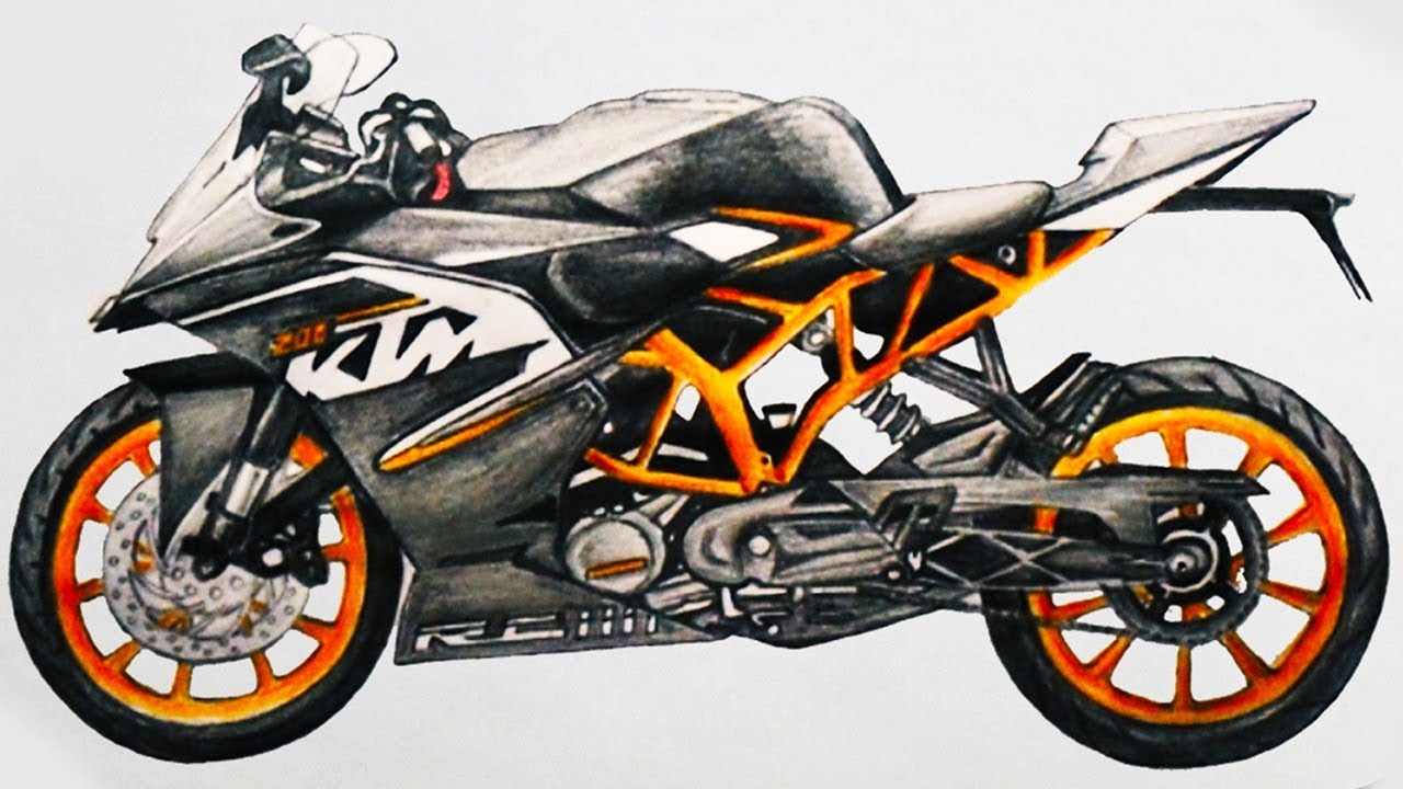 1280x720 How To Draw A Motorcycle Ktm Rc Sports Bike Step - Sport Bike Drawing