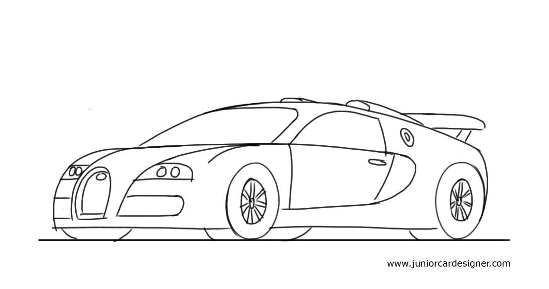 1109x583 how to draw a sports car for kids bugatti veyron cars and bikes - Sports Car Drawing