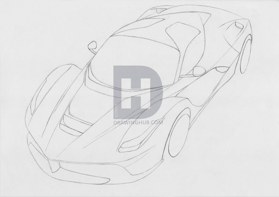 947x670 how to draw a realistic sports car, step - Sports Car Drawing Outline