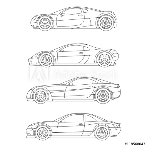 500x500 Sport Car Outline Drawing Set Flat Icon Vector - Sports Car Drawing Outline