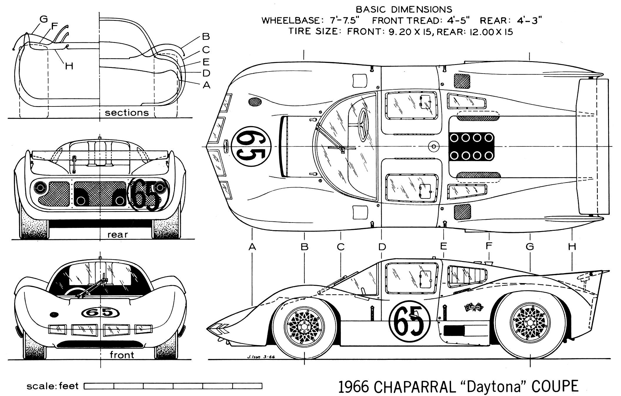 2112x1347 line drawing of the chaparral as configured for daytona - Sports Car Line Drawing