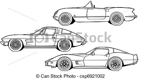 450x254 Three Generations Of Sports Car Black Line Illustration - Sports Car Line Drawing