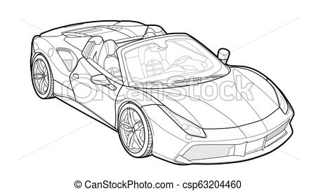450x273 Vector Draw Of A Flat Sport Car With Black Lines Detailed Vector - Sports Car Line Drawing