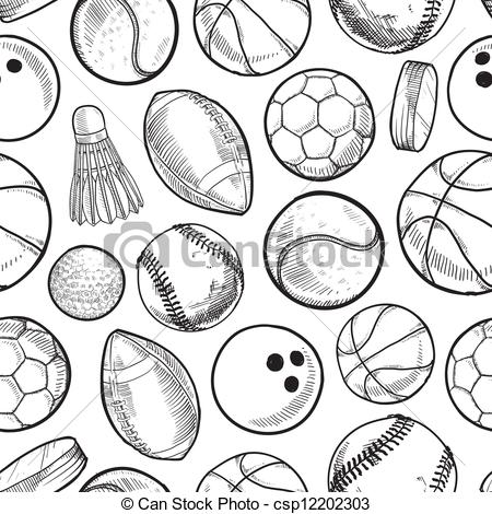 450x470 seamless sports background doodle style sports equipment seamless - Sports Drawing