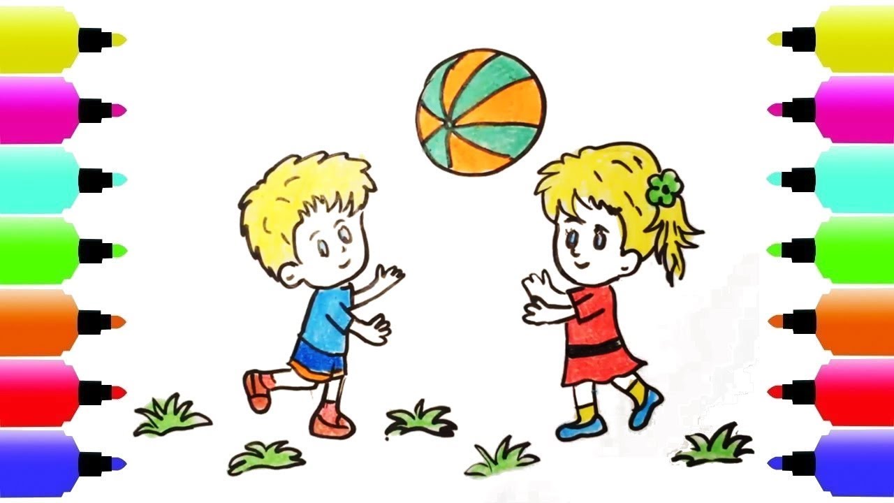 1280x720 How To Draw Kids Play Sports Girl And Boy Learning Coloring - Sports Drawing For Kids