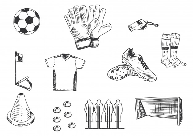 626x442 hand drawing soccer training equipment illustration set vector - Sports Equipment Drawing