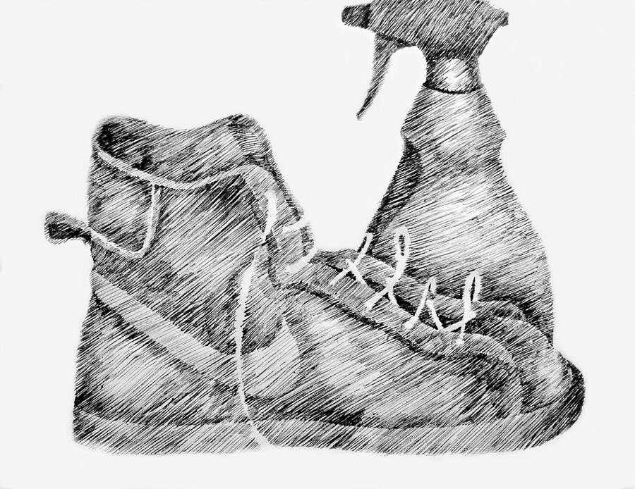 900x694 still life with shoe and spray bottle drawing - Spray Bottle Drawing