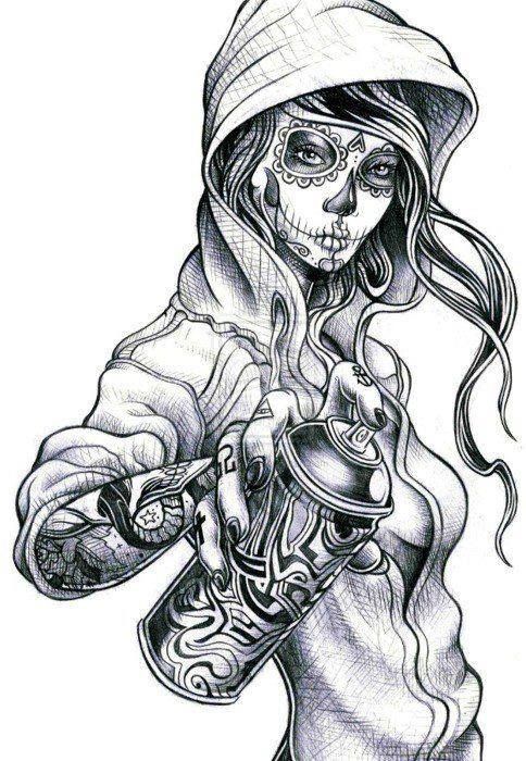 484x700 sugar skull hoodie spray paint art ink drawings, lowrider - Spray Paint Drawing