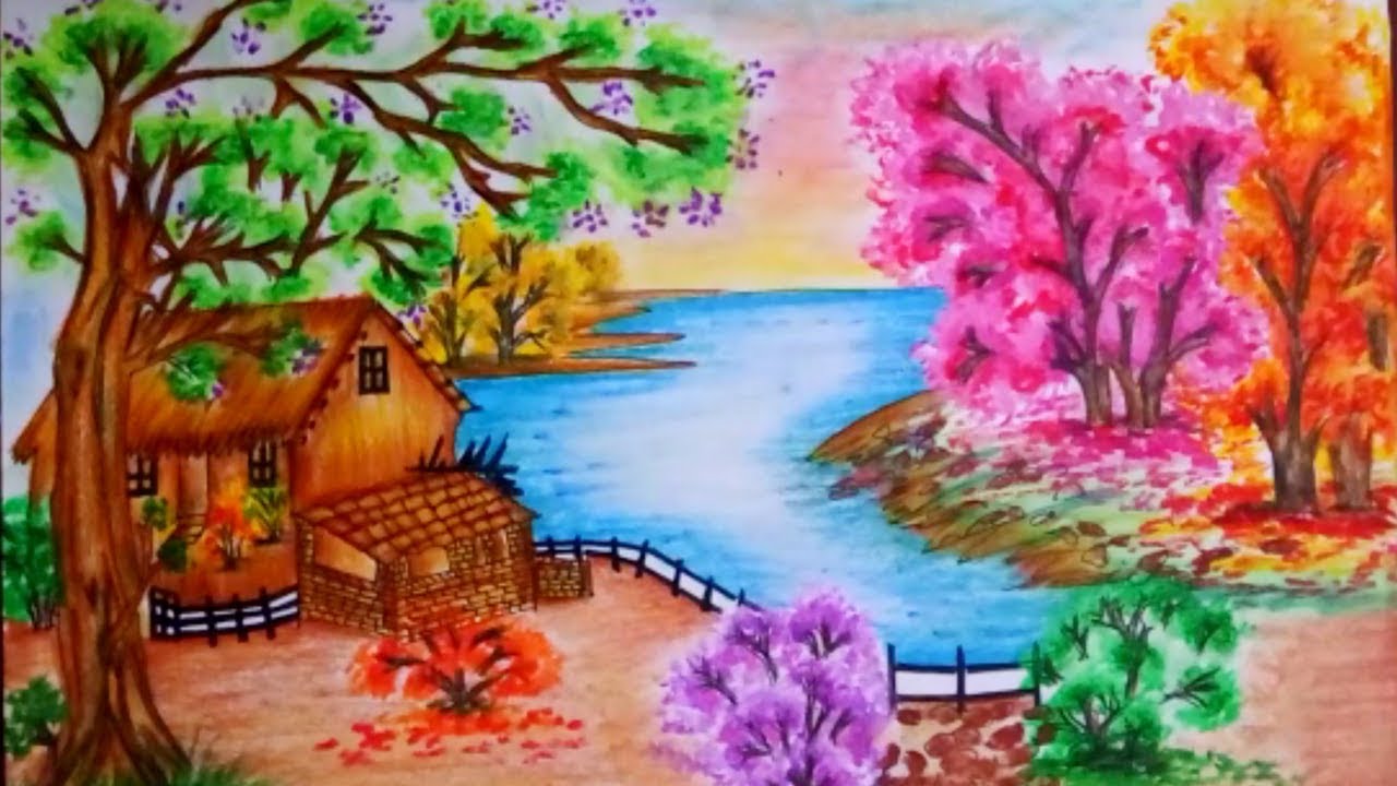 1280x720 how to draw spring season scenery step - Spring Drawing