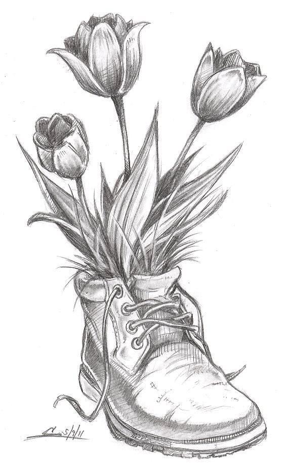 571x927 flower drawings spring time flowers, tulips, boot, sketch, pic - Spring Flowers Drawing