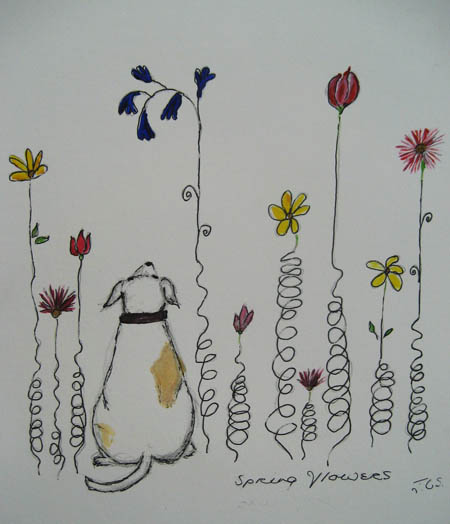 450x524 spring flowers drawing with little dog jcs ceramic sculpture blog - Spring Flowers Drawing