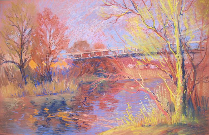 794x516 pastel drawing spring landscape river landscape village etsy - Spring Landscape Drawing