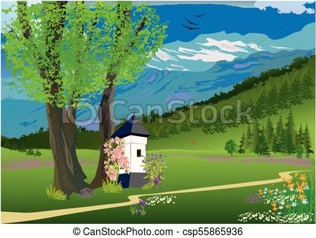 450x339 spring landscape in the mountains spring landscape with a small - Spring Landscape Drawing