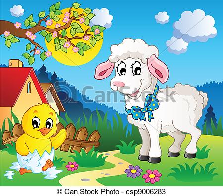 450x397 scene with spring season theme - Spring Season Drawing