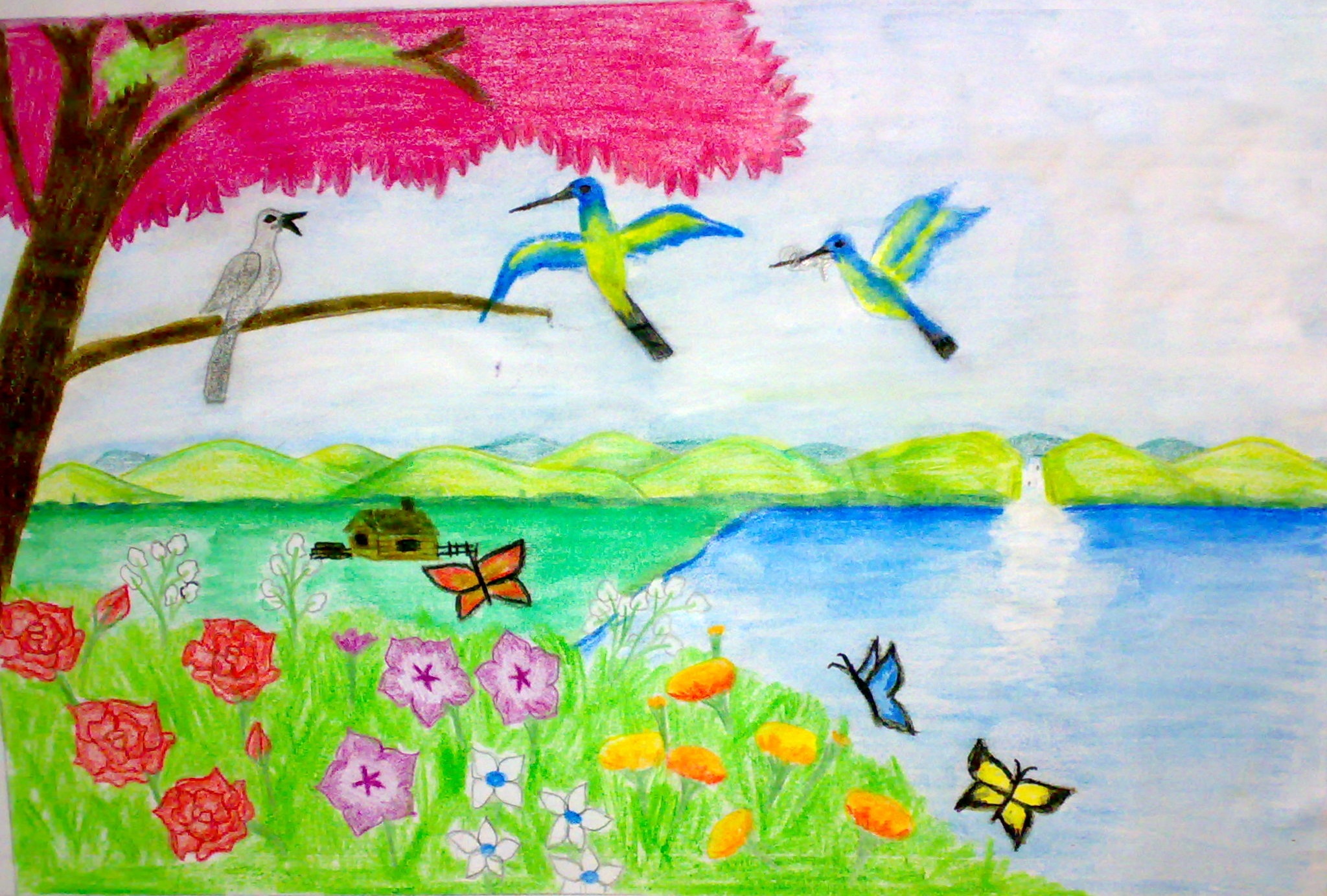 Рисунок природа в садике. Летние рисунки. Детский рисунок лето. Детские рисунки на тему лето. Лето рисунок для детей.