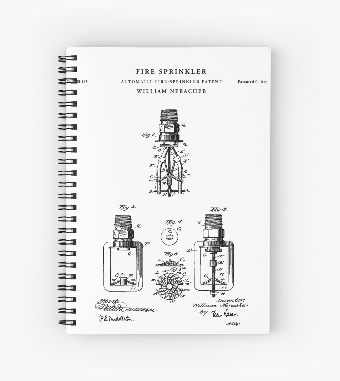 1171x1313 fire sprinkler patent drawing blueprint spiral notebooks - Sprinkler Drawing