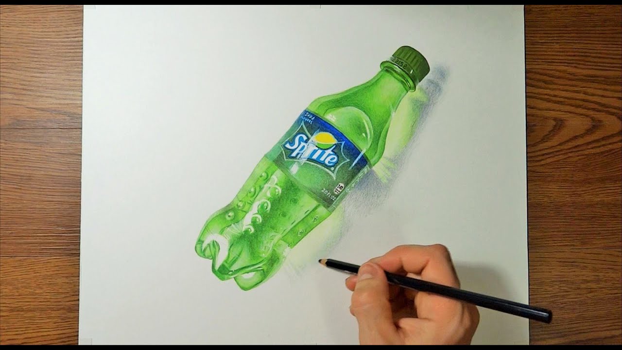1280x720 Speed Drawing Realistic A Plastic Bottle Of Sprite - Sprite Drawing