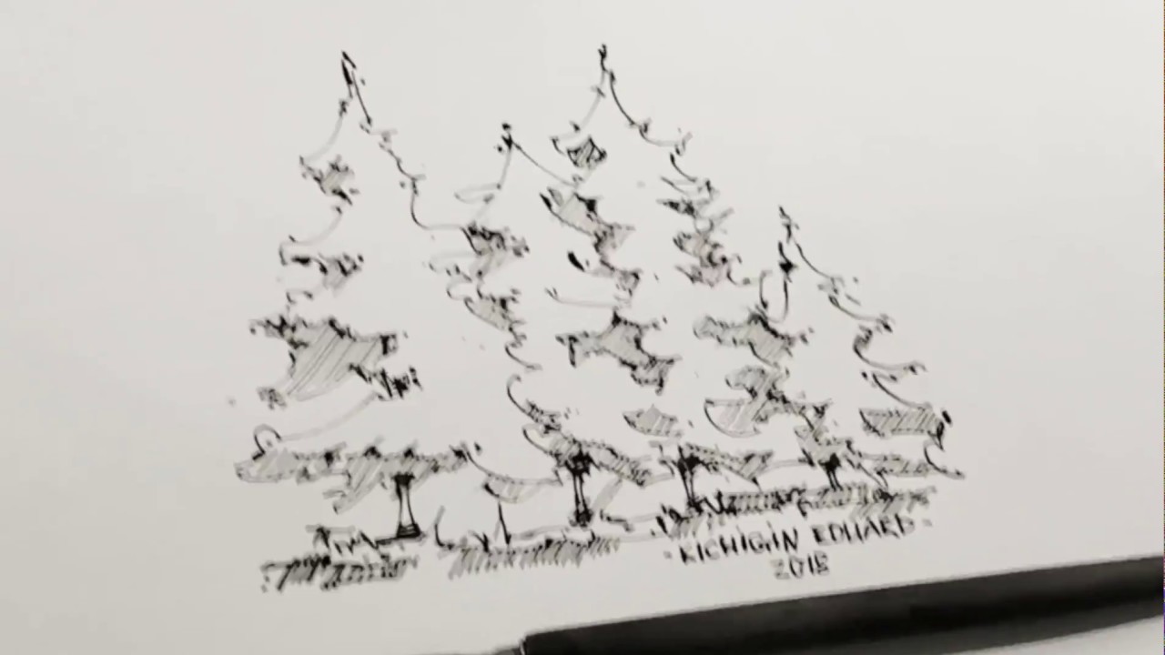 1280x720 how to draw a tree spruce drawing sketching - Spruce Drawing