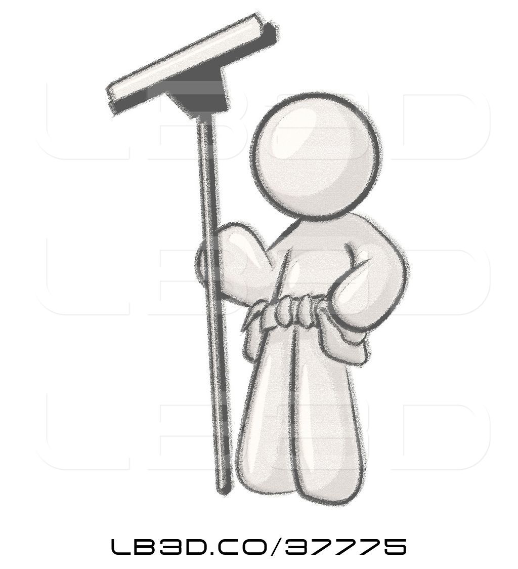 1024x1124 illustration of cartoon sketched design mascot guy window cleaner - Squeegee Drawing
