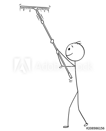 406x500 cartoon stick drawing conceptual illustration of man cleaning - Squeegee Drawing