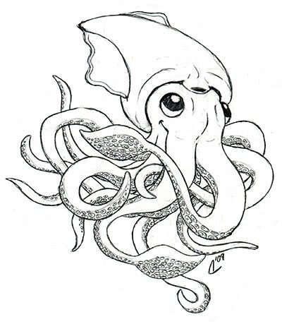 400x459 cute squid drawing tattoo stuff squid drawing, octopus sketch - Squid Drawing