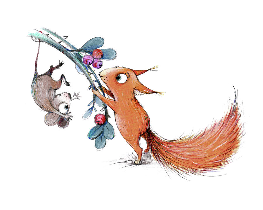 900x720 Squirrel Helps Mouse Drawing - Squirrel Drawing