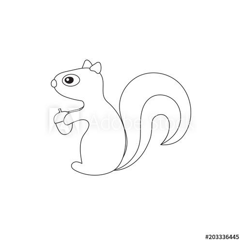 500x500 vector cartoon outline squirrel with acorn - Squirrel Outline Drawing