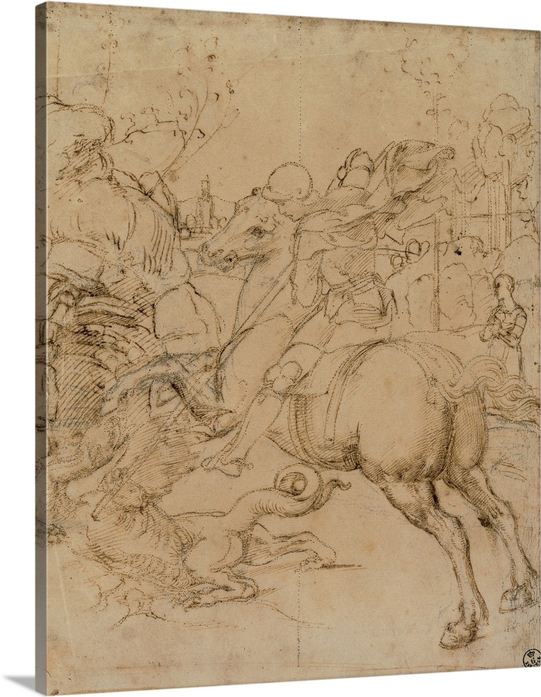 776x1000 drawing, st george killing the dragon with a lance - St George Drawing