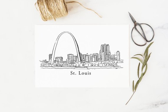 570x380 st louis skyline wall art drawing gateway arch etsy - St Louis Arch Drawing