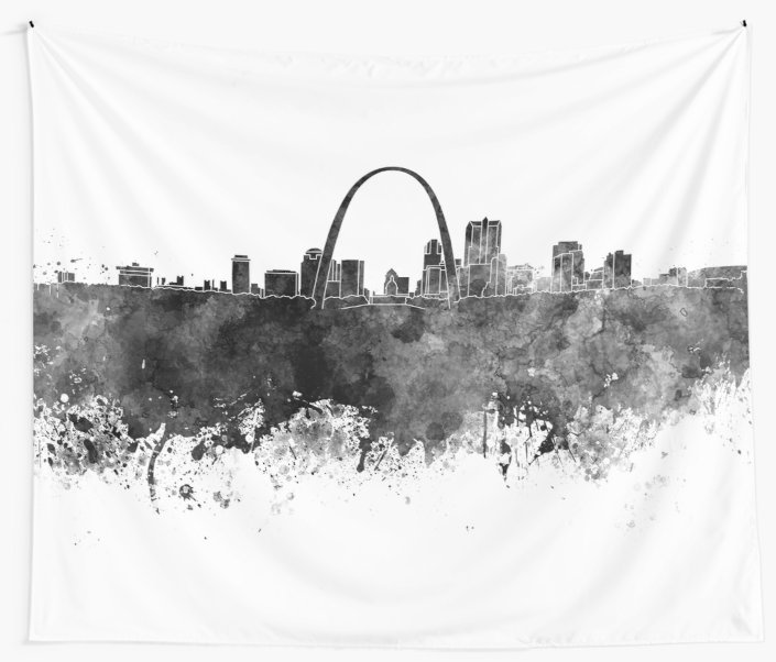 705x602 st louis skyline in black watercolor wall tapestries - St Louis Skyline Drawing