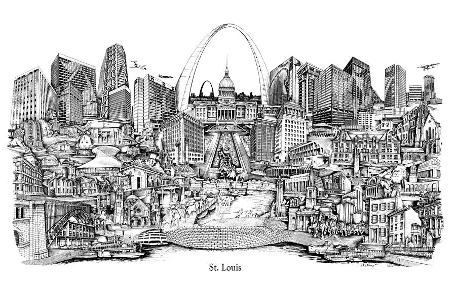 900x572 st louis drawing - St Louis Skyline Drawing