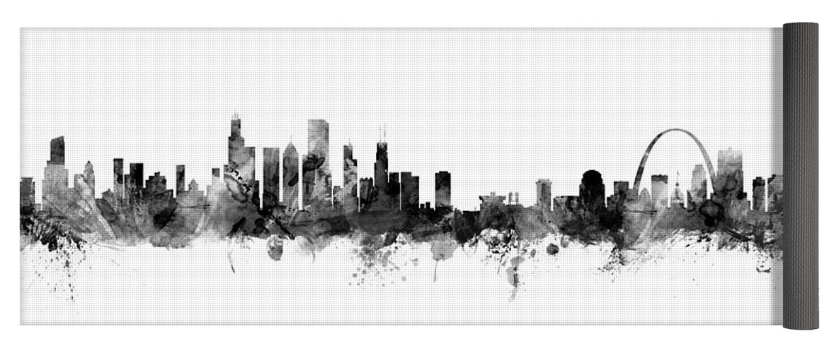 1171x500 chicago and st louis skyline mashup yoga mat for sale - St Louis Skyline Drawing