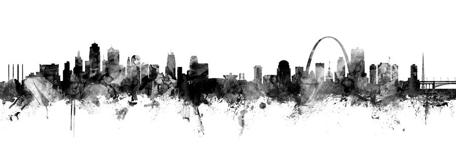900x300 kansas city and st louis skyline mashup digital art - St Louis Skyline Drawing