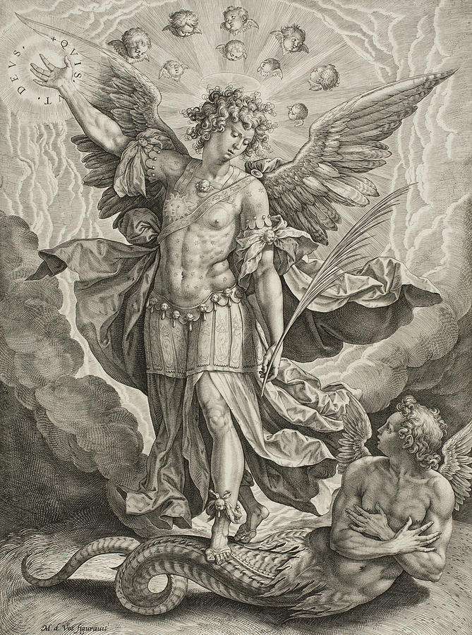 669x900 St Michael Triumphing Over The Dragon Drawing - St Michael Drawing