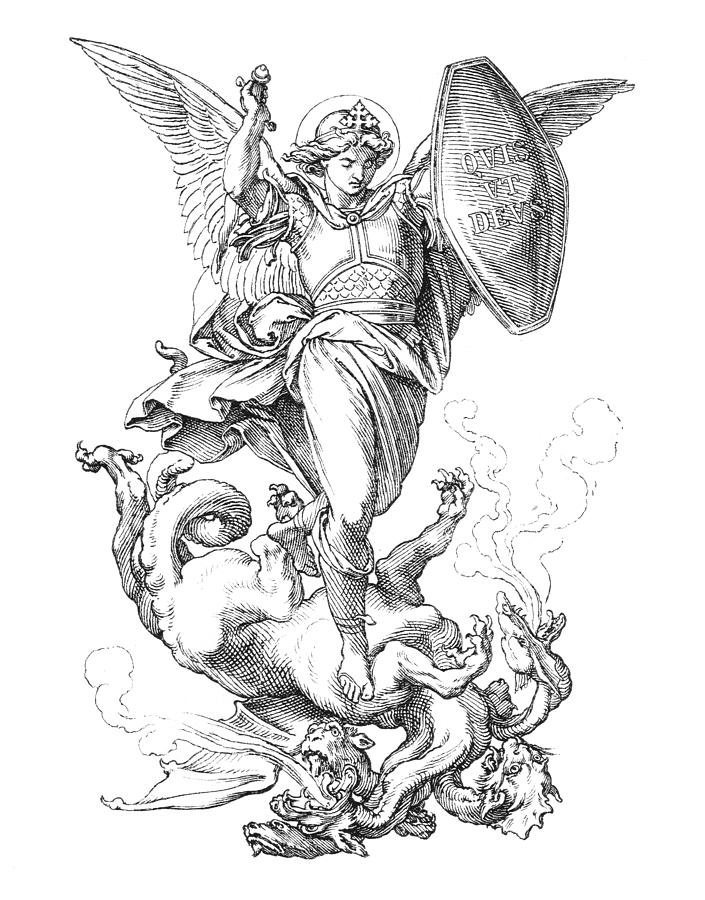 705x900 St Michael The Archangel Fighting Dragon - St Michael Drawing