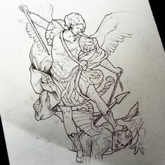 236x236 St Michael Statue Tattoo Drawing - St Michael Drawing